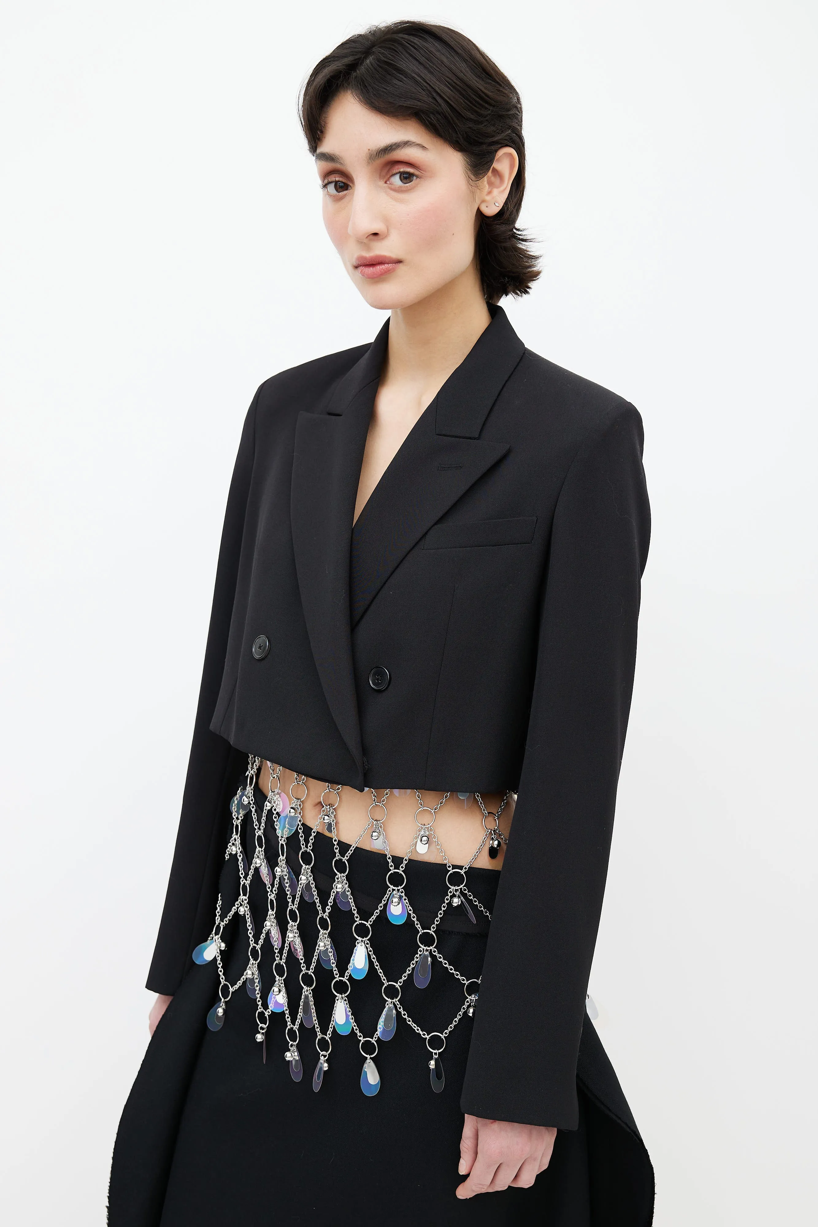 2017 Black Cropped Double Breasted Blazer