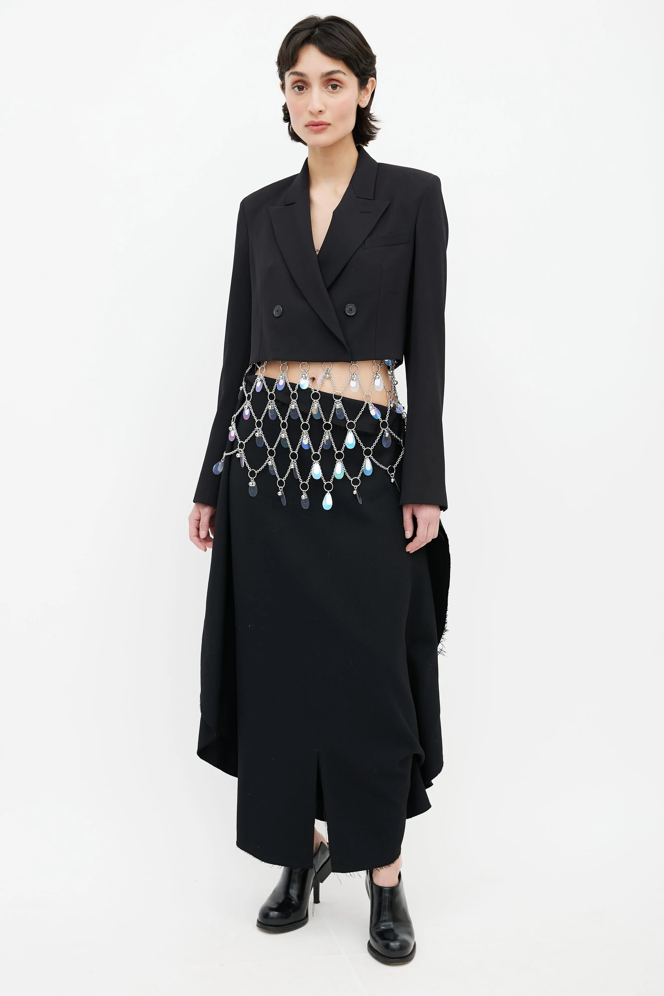 2017 Black Cropped Double Breasted Blazer