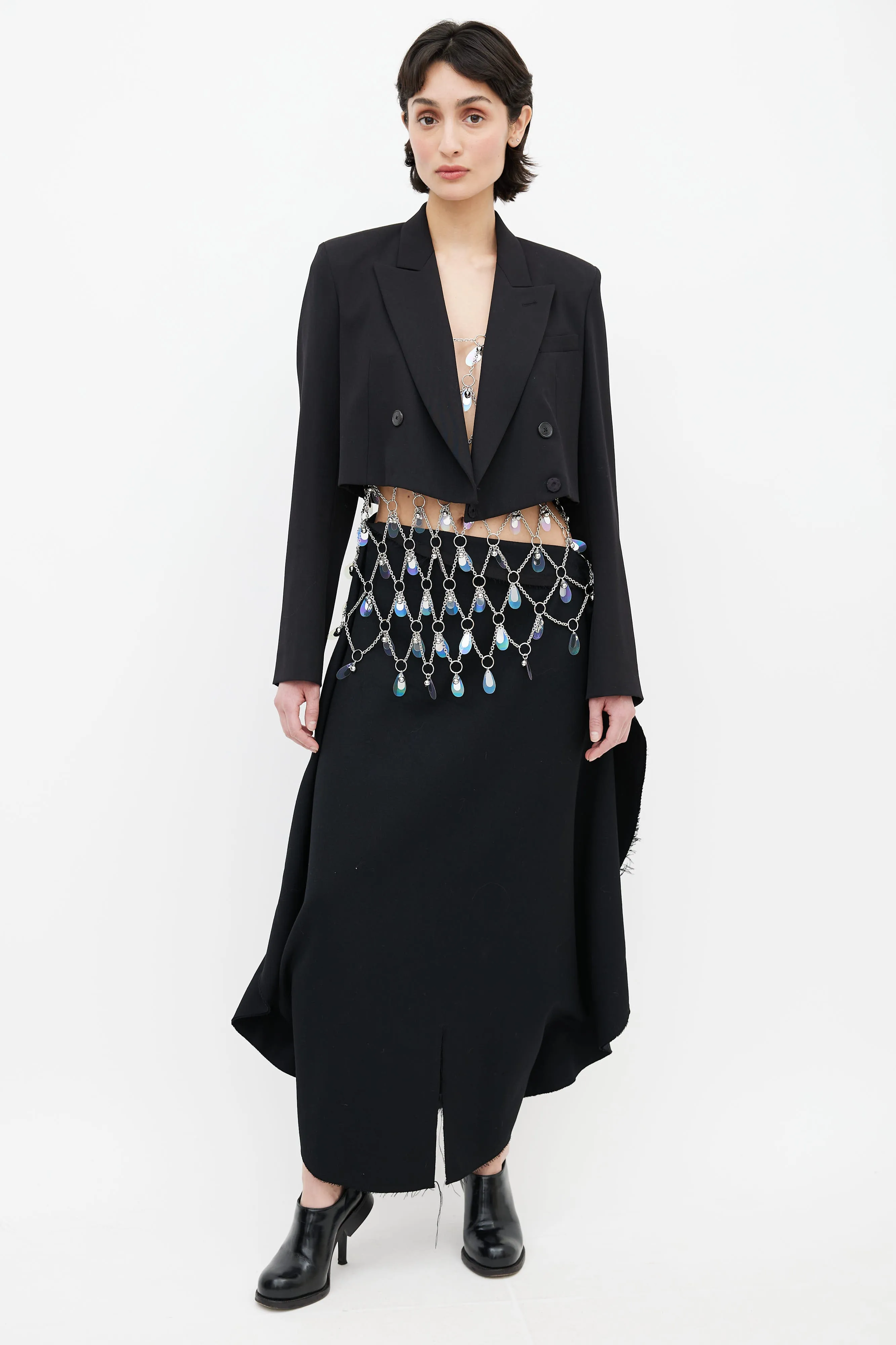 2017 Black Cropped Double Breasted Blazer
