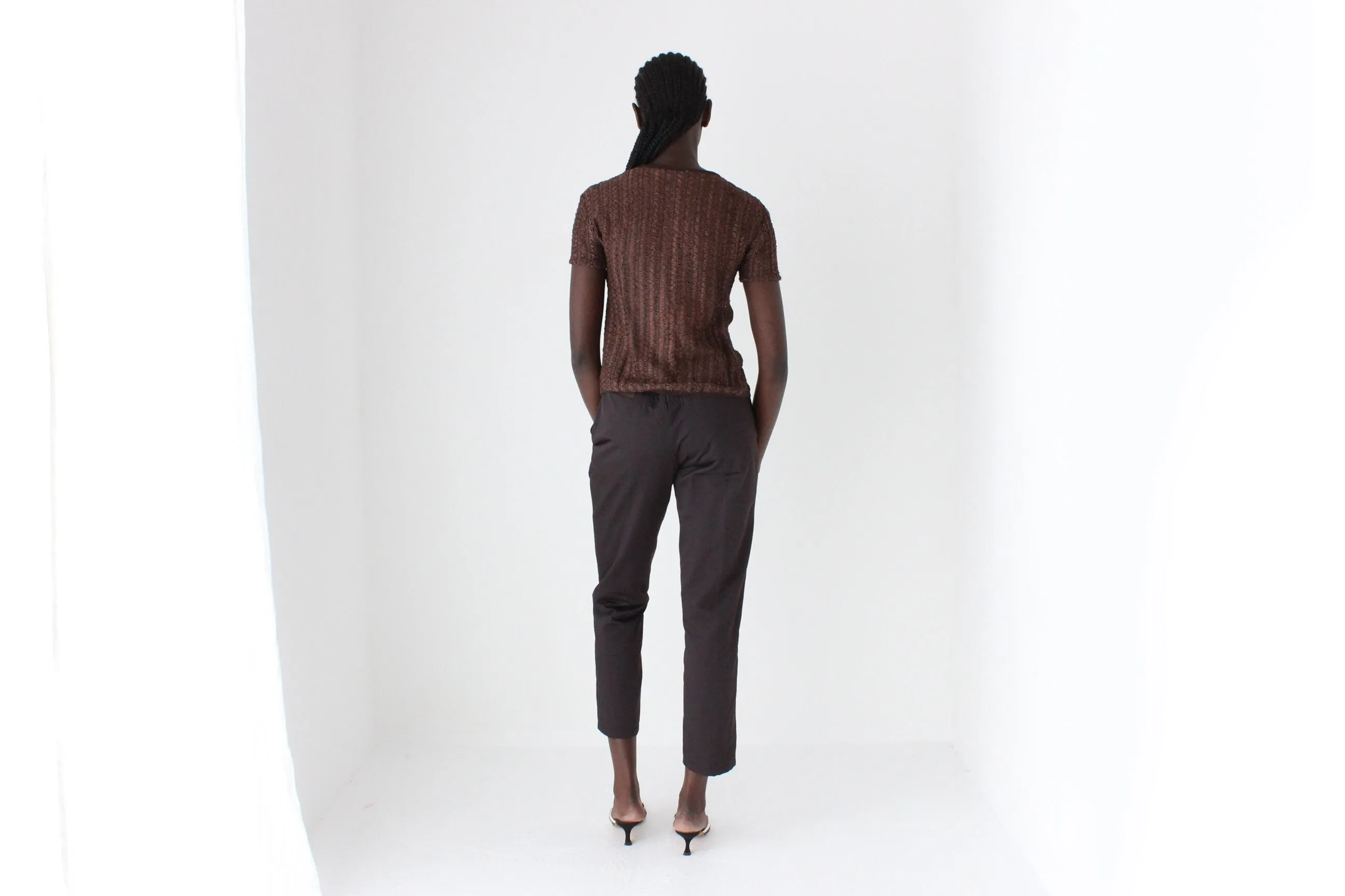 90s Unusual Textural Choc Nylon Trousers