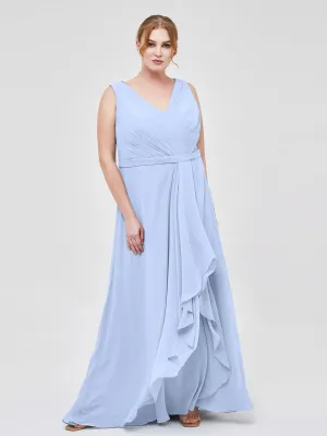 A-line Chiffon Open Back Dress With V-Neck Sky Blue