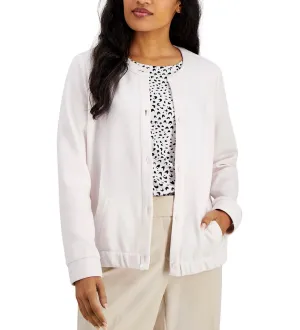 Alfani Women's Crewneck Button-Front Jacket Oat Milk Size L