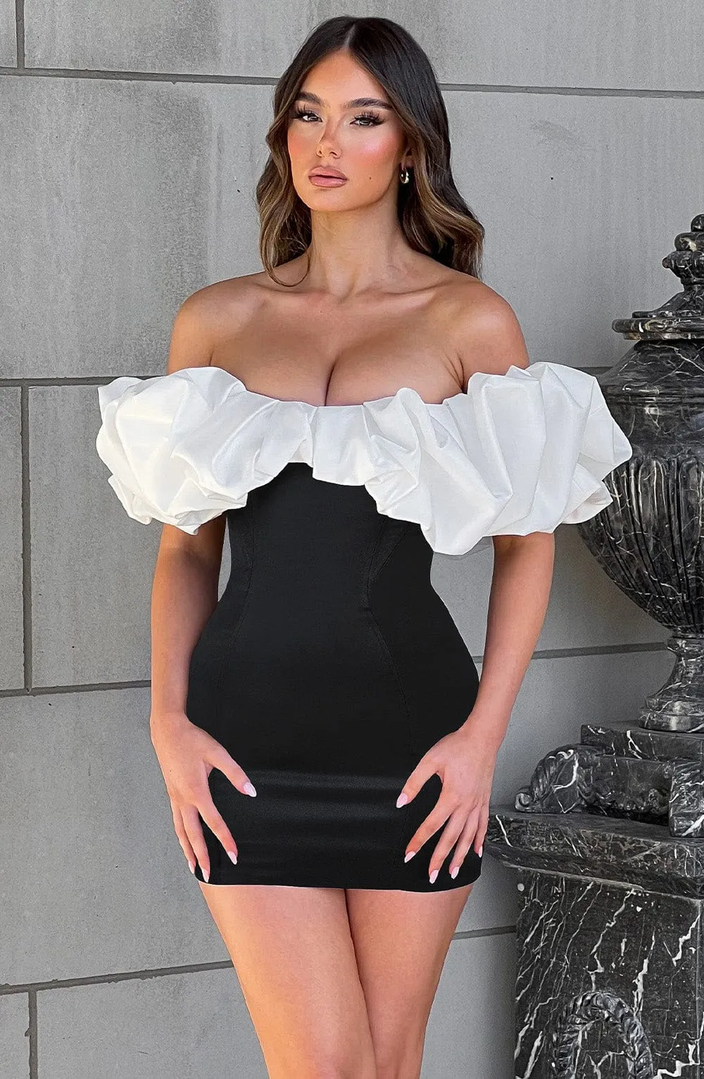 Allie Mini Graceful Dress - Black/White