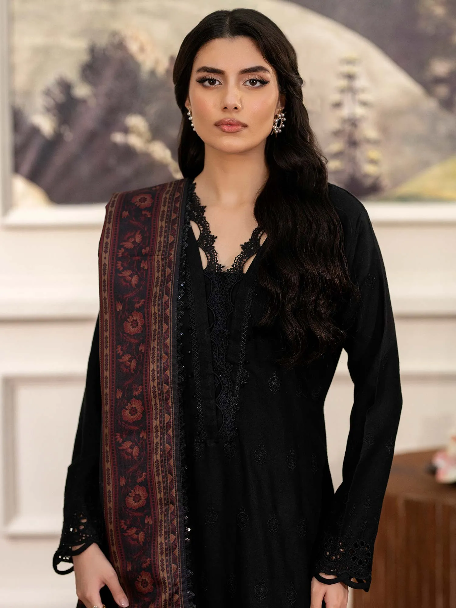 Ally's Dhanak Chikankari Black 3-Piece Suit (AL-DNK39)