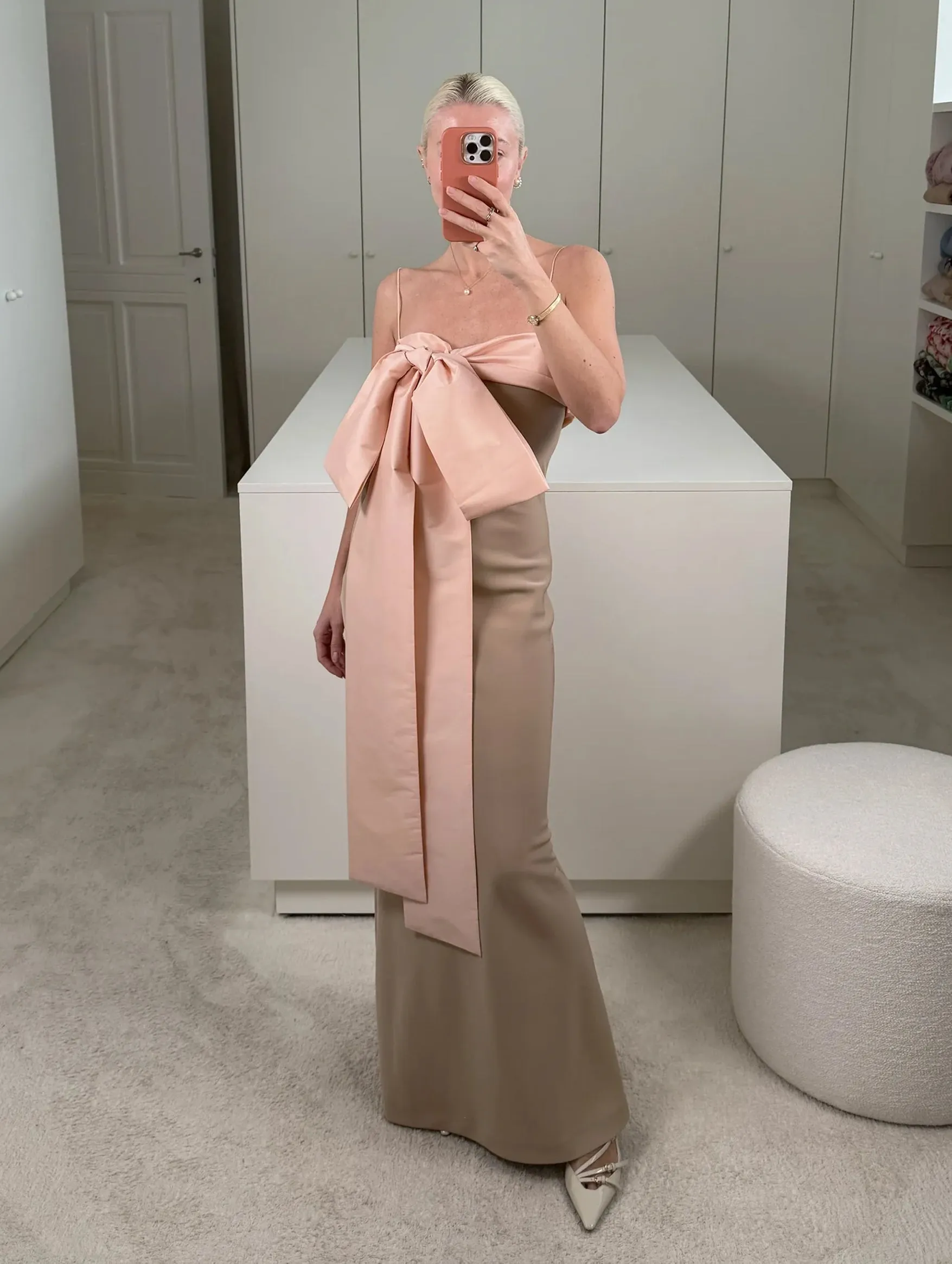 Bart Dress in Beige and Creta Pink