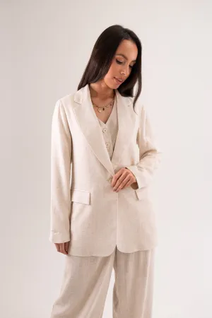 Becca Linen Mix Blazer In Neutral