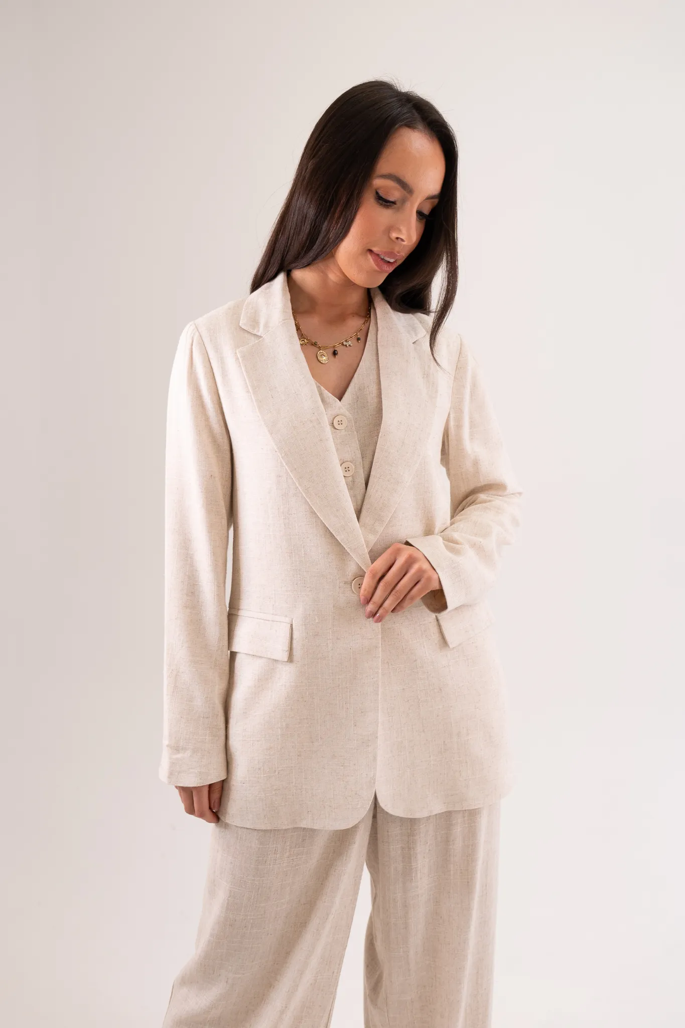 Becca Linen Mix Blazer In Neutral