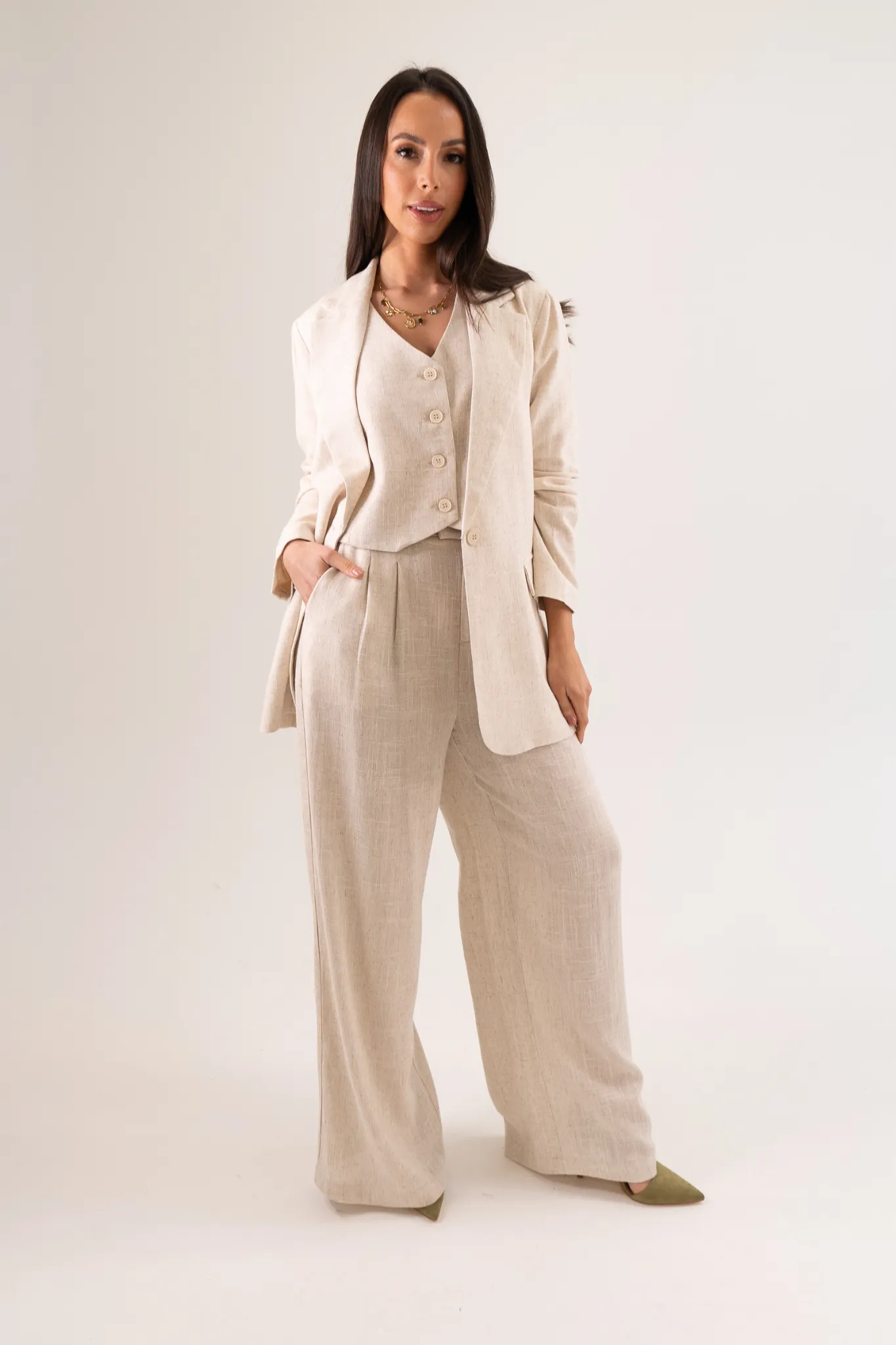 Becca Linen Mix Blazer In Neutral