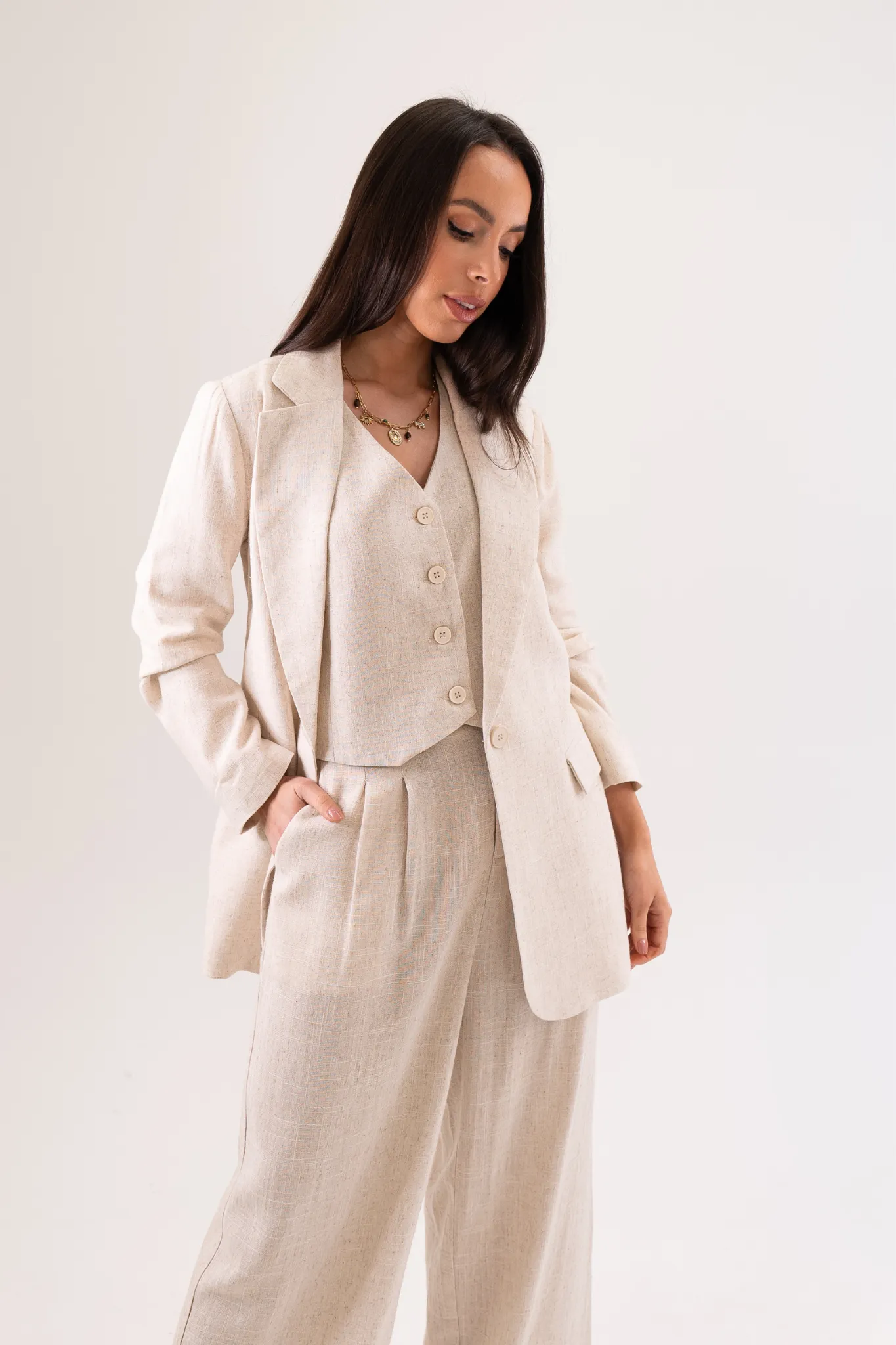 Becca Linen Mix Blazer In Neutral