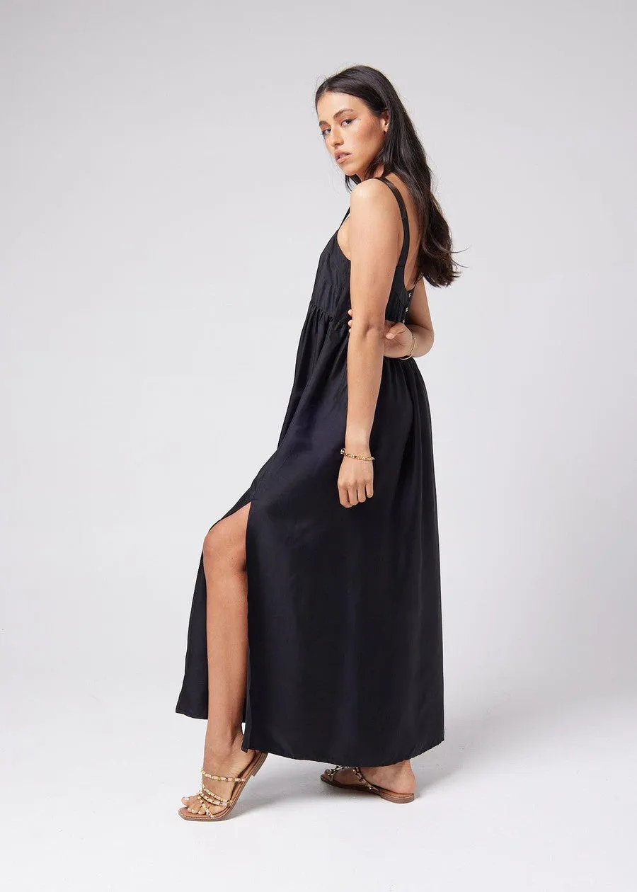 Begonia Sleeveless Silk Maxi Dress - Black