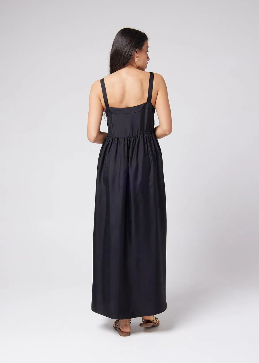 Begonia Sleeveless Silk Maxi Dress - Black