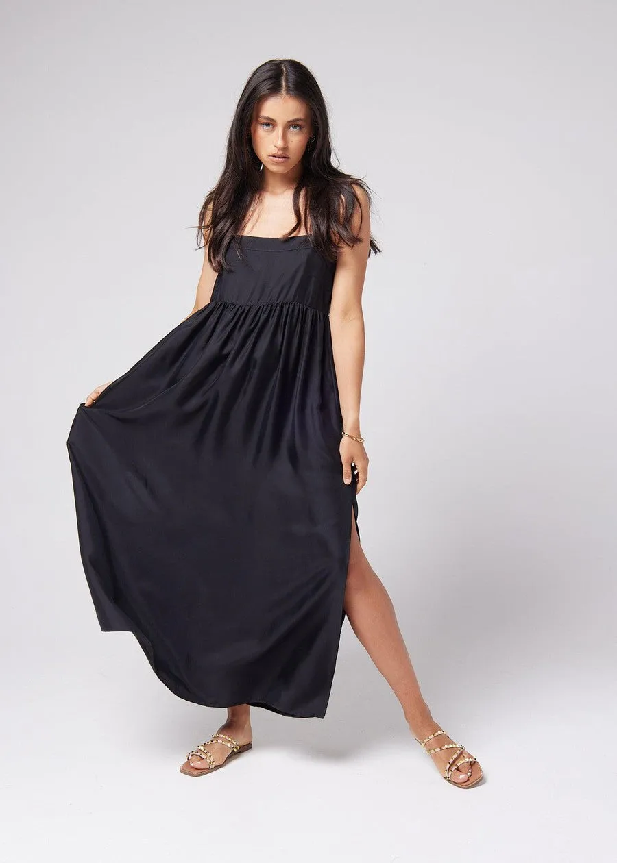 Begonia Sleeveless Silk Maxi Dress - Black