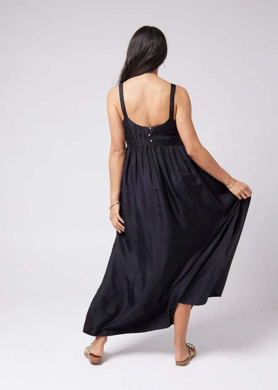 Begonia Sleeveless Silk Maxi Dress - Black