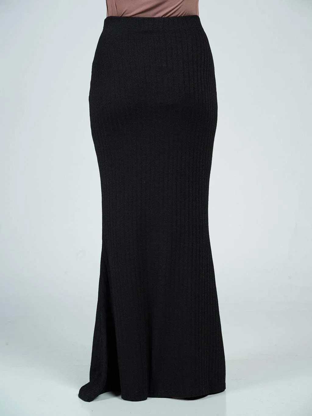 Black Ribbed Sweater Pencil Skirt
