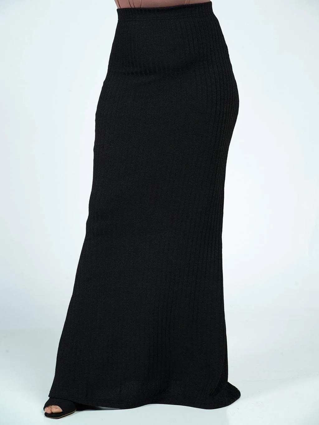 Black Ribbed Sweater Pencil Skirt
