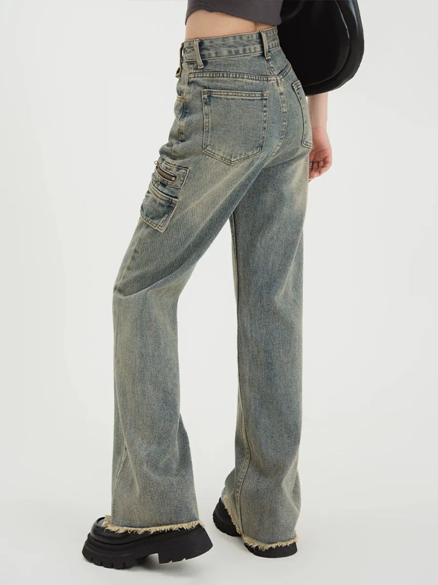 Blue Zipper Loose Fit Jeans