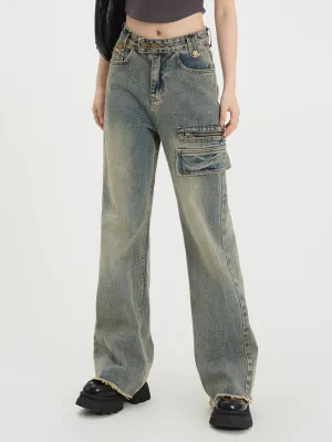 Blue Zipper Loose Fit Jeans