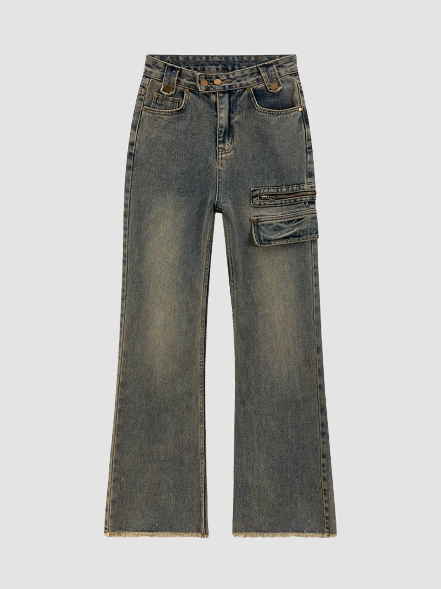 Blue Zipper Loose Fit Jeans