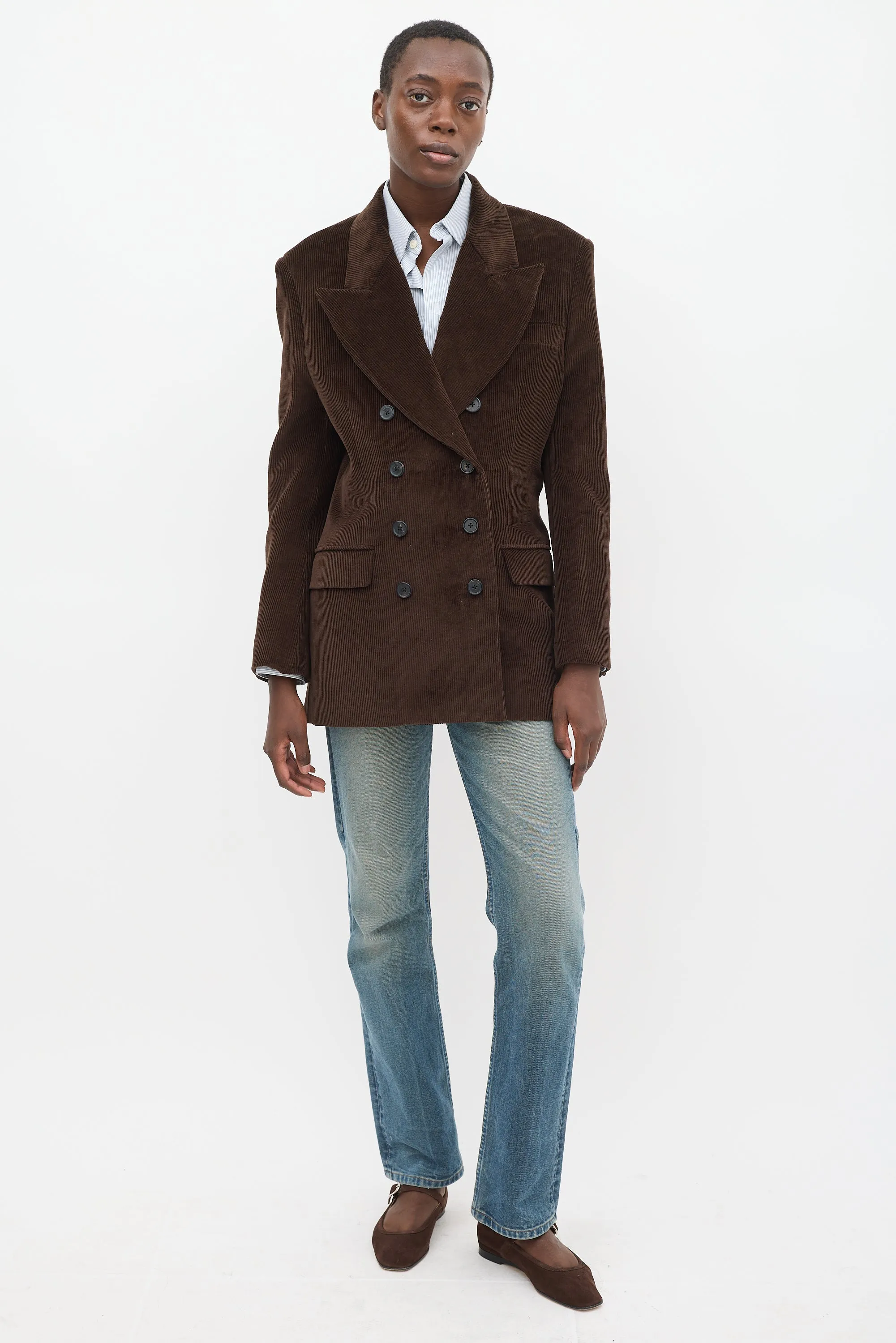 Brown Corduroy Double Breasted Blazer