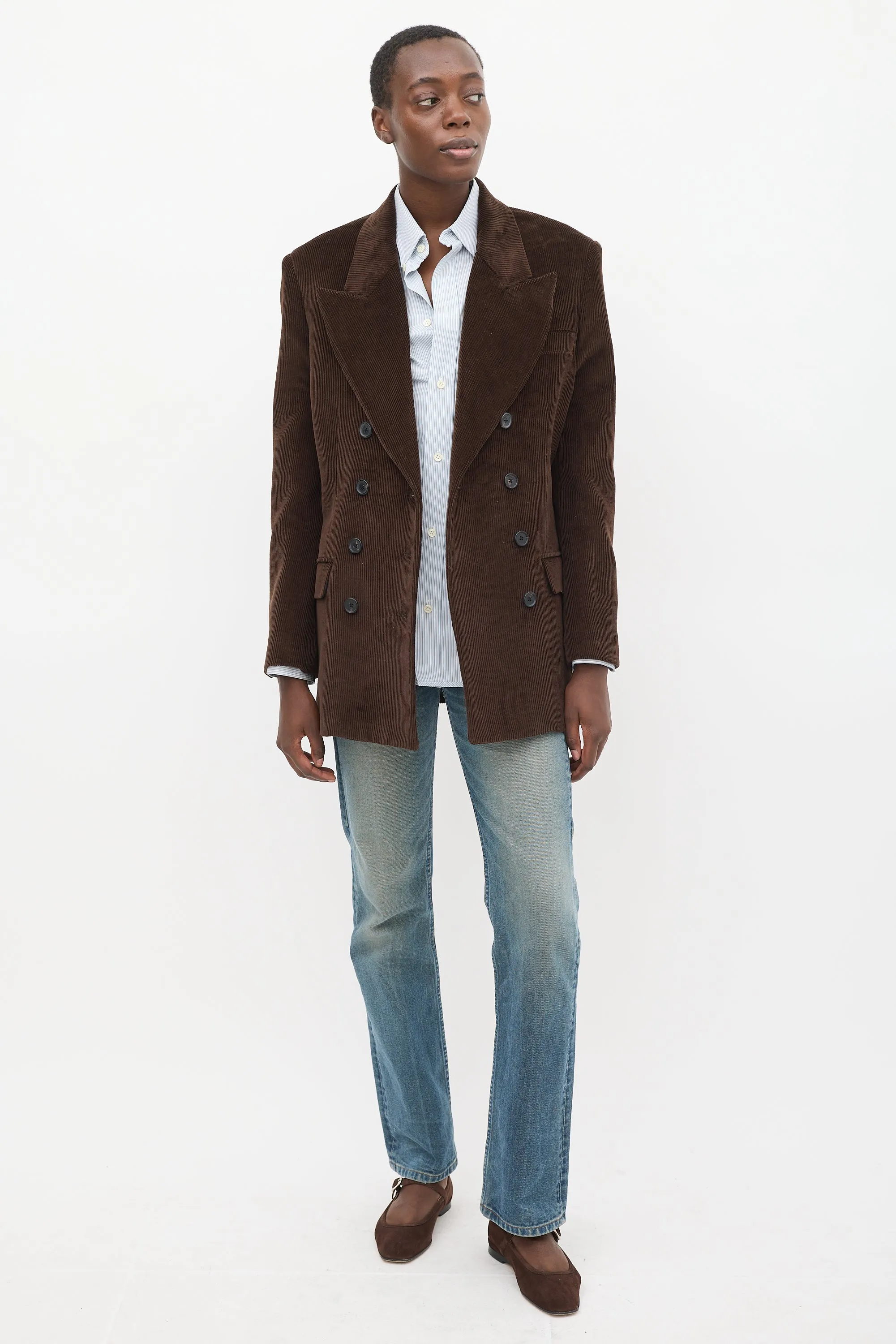 Brown Corduroy Double Breasted Blazer