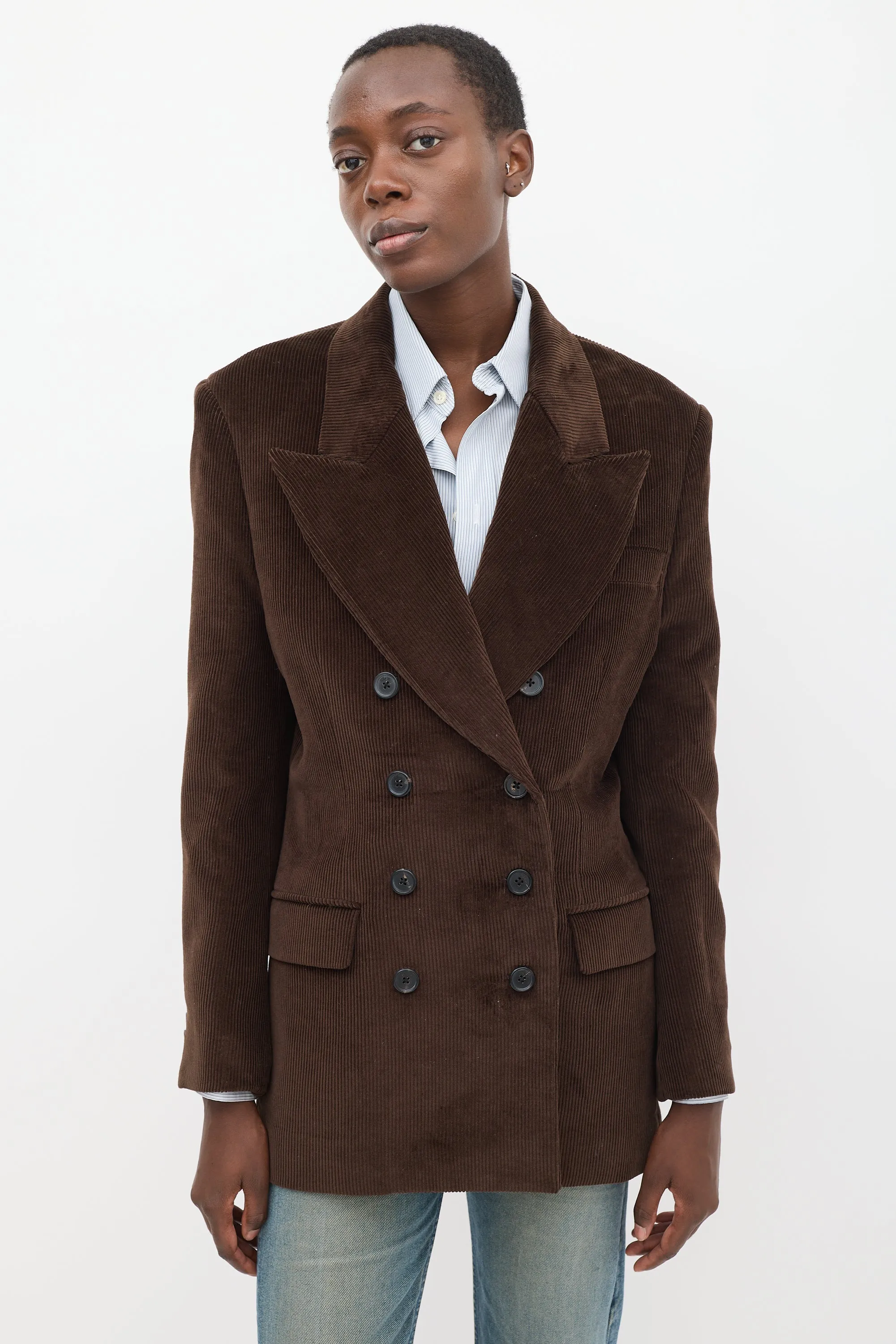 Brown Corduroy Double Breasted Blazer