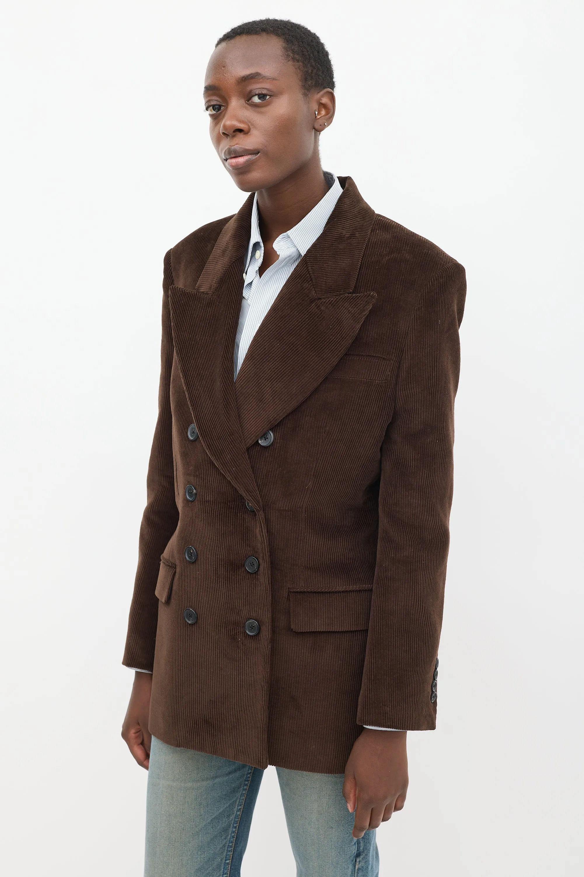 Brown Corduroy Double Breasted Blazer
