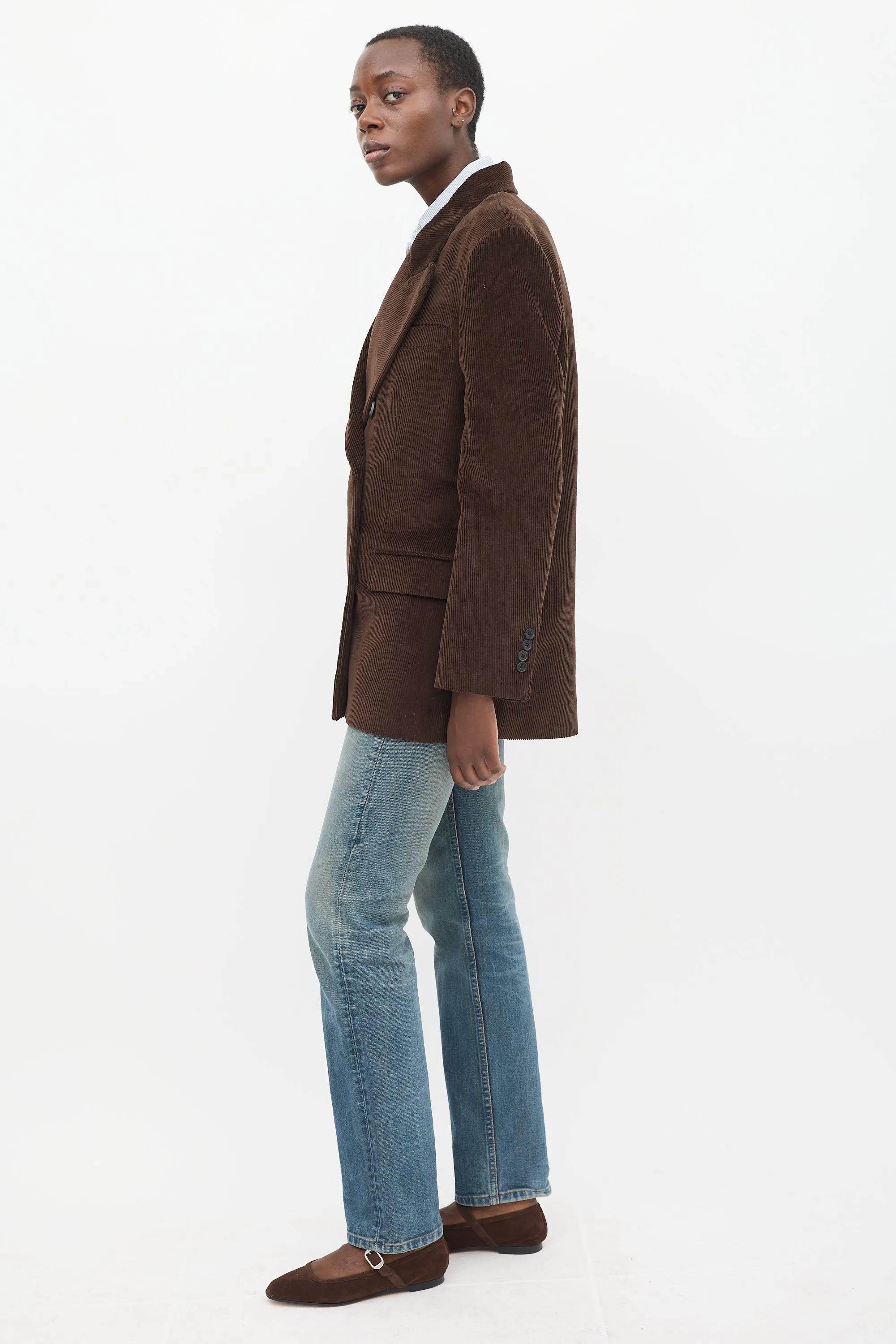 Brown Corduroy Double Breasted Blazer