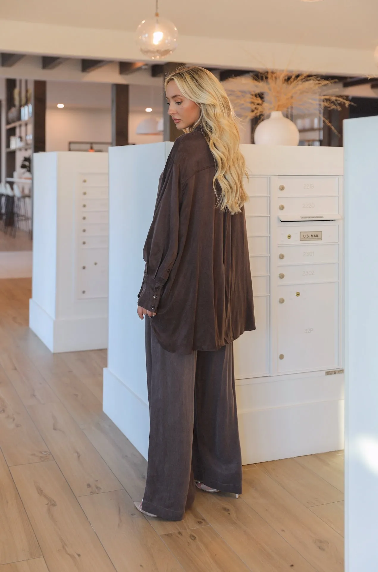 Brown Wide Leg Pants Set