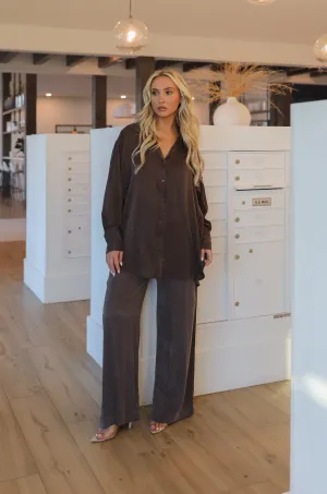 Brown Wide Leg Pants Set