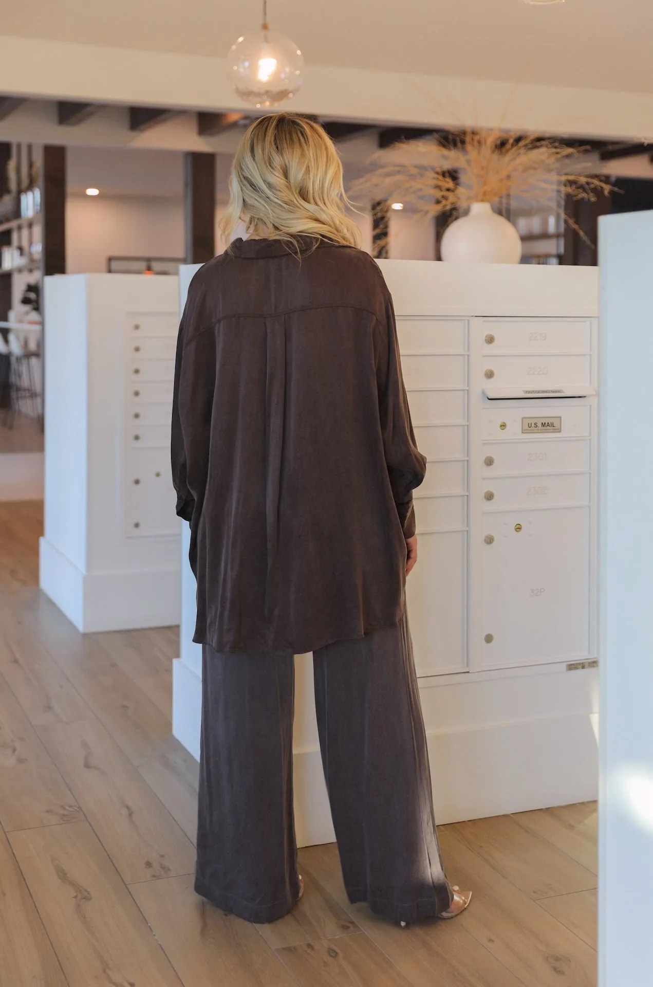 Brown Wide Leg Pants Set