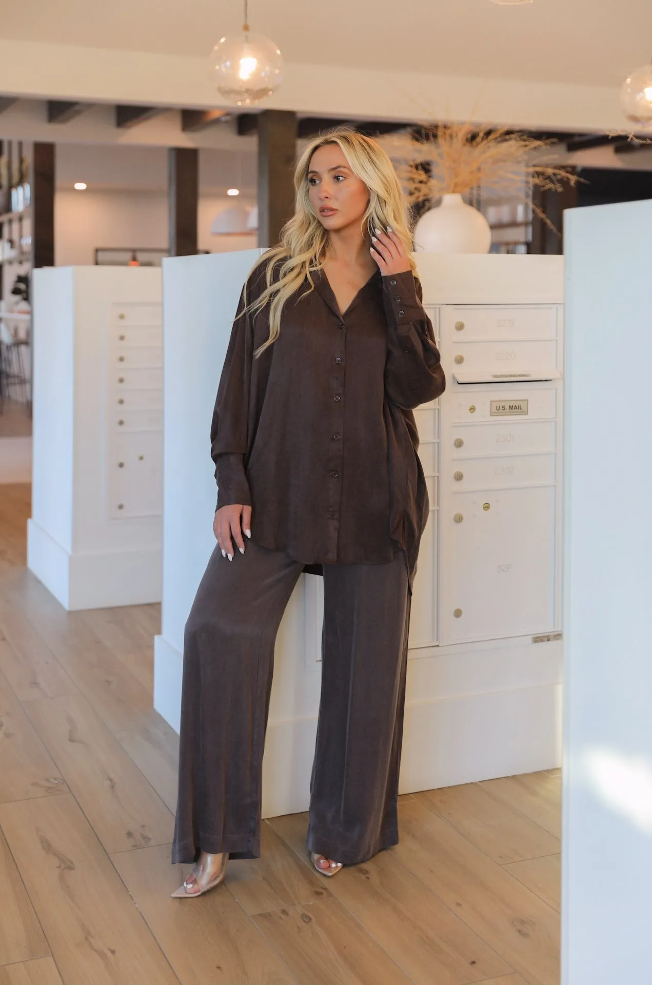 Brown Wide Leg Pants Set