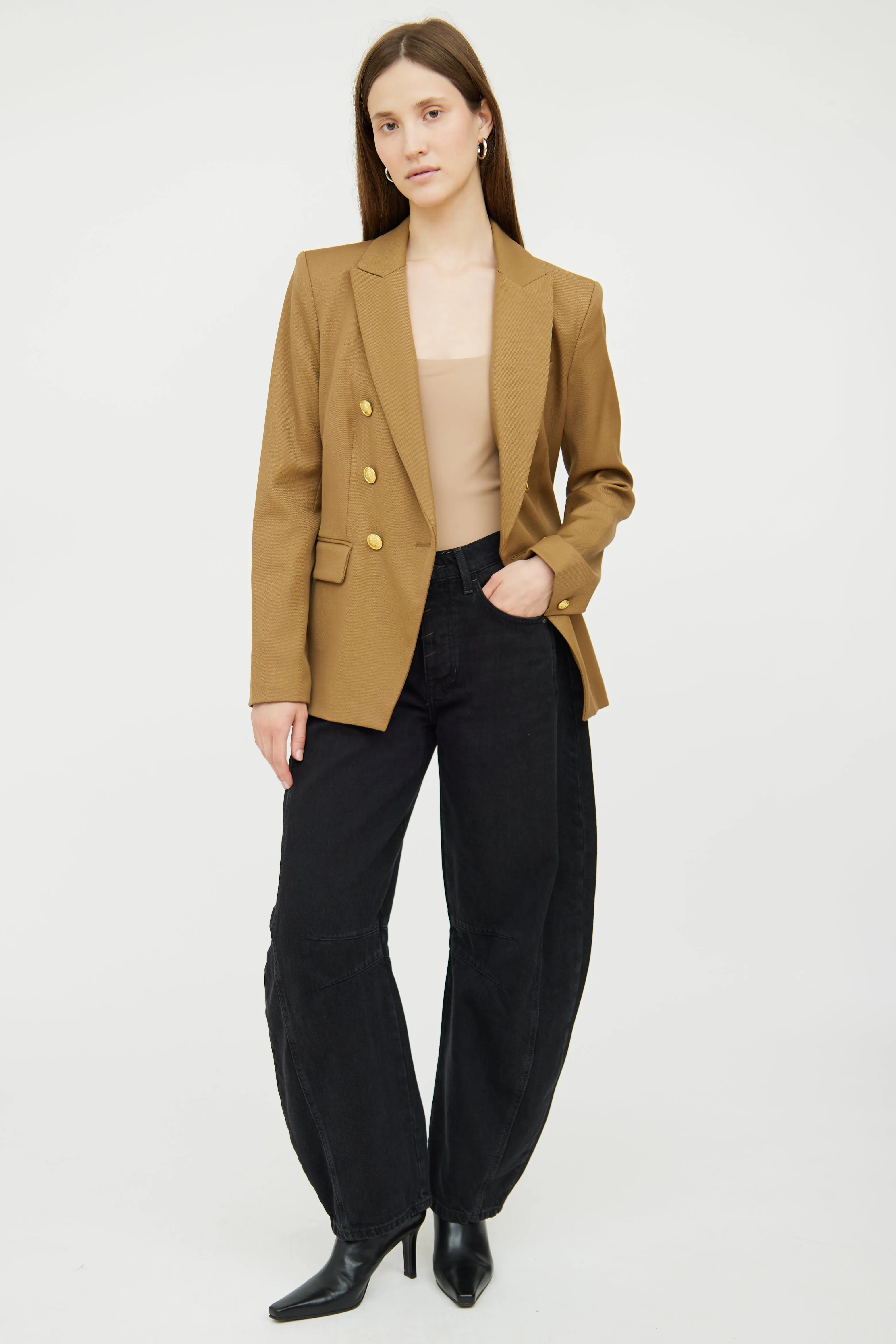 Brown Wool Double Breasted Blazer