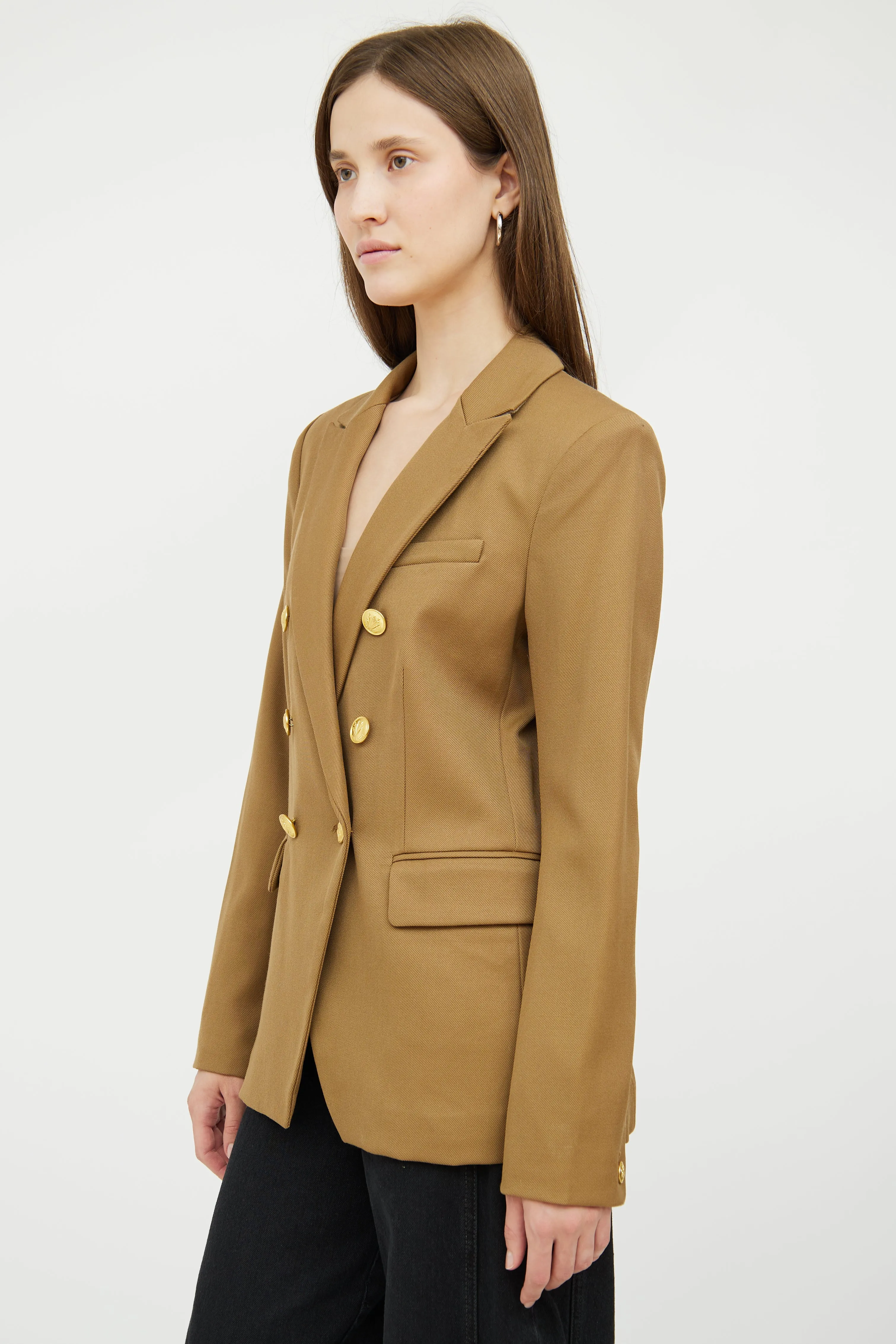 Brown Wool Double Breasted Blazer