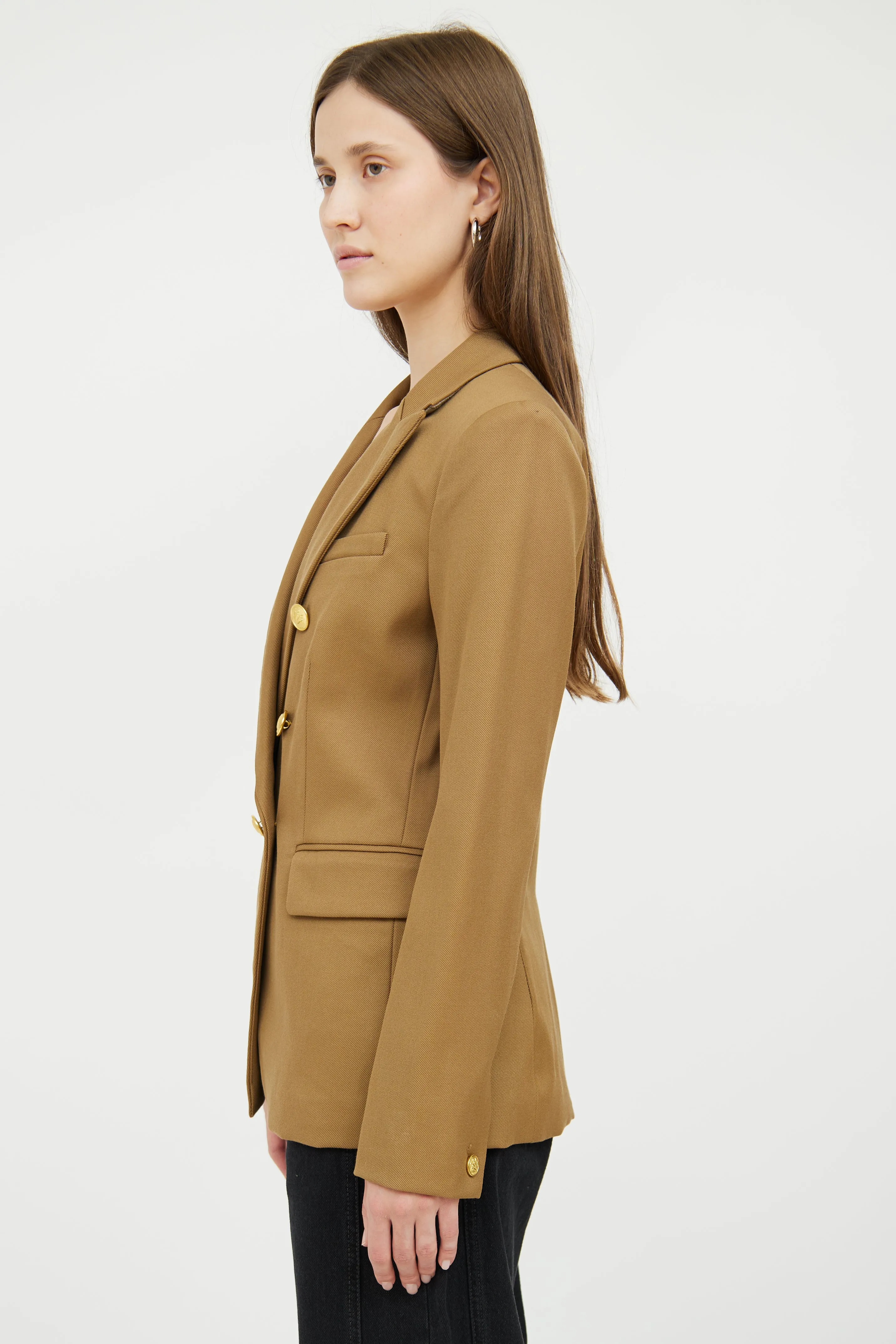 Brown Wool Double Breasted Blazer