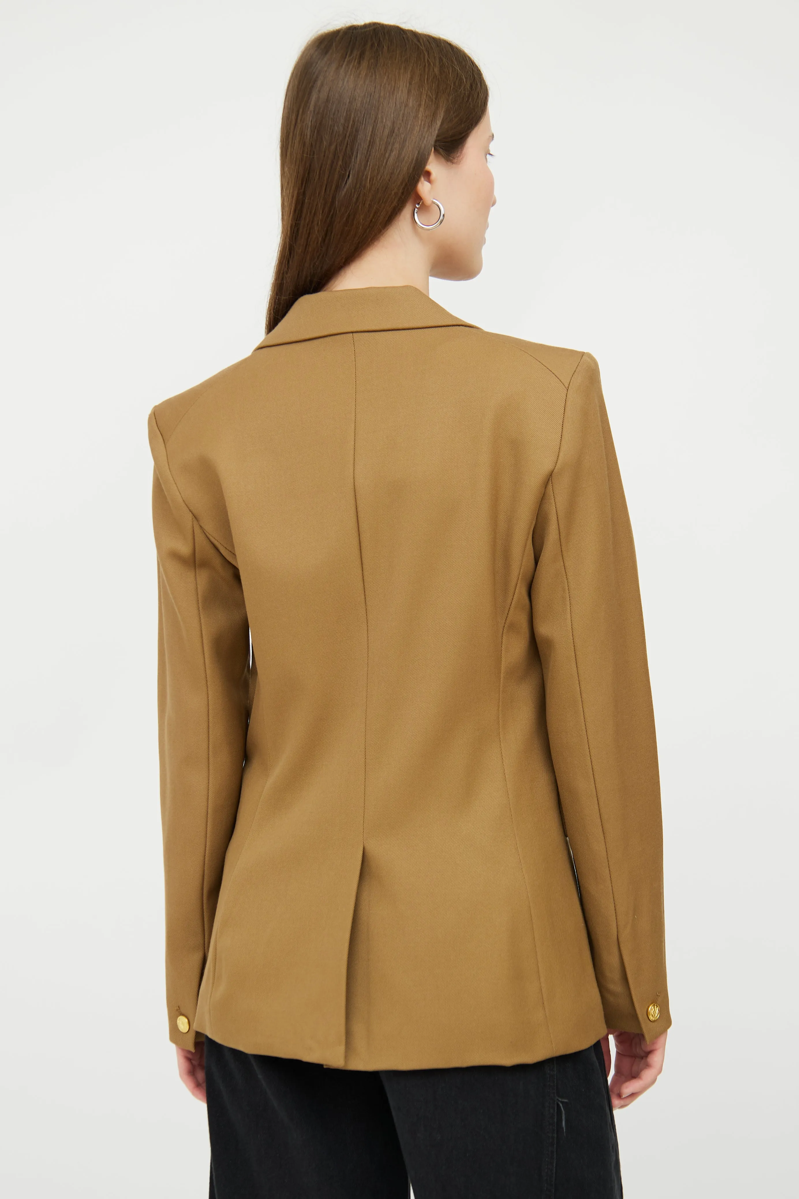Brown Wool Double Breasted Blazer
