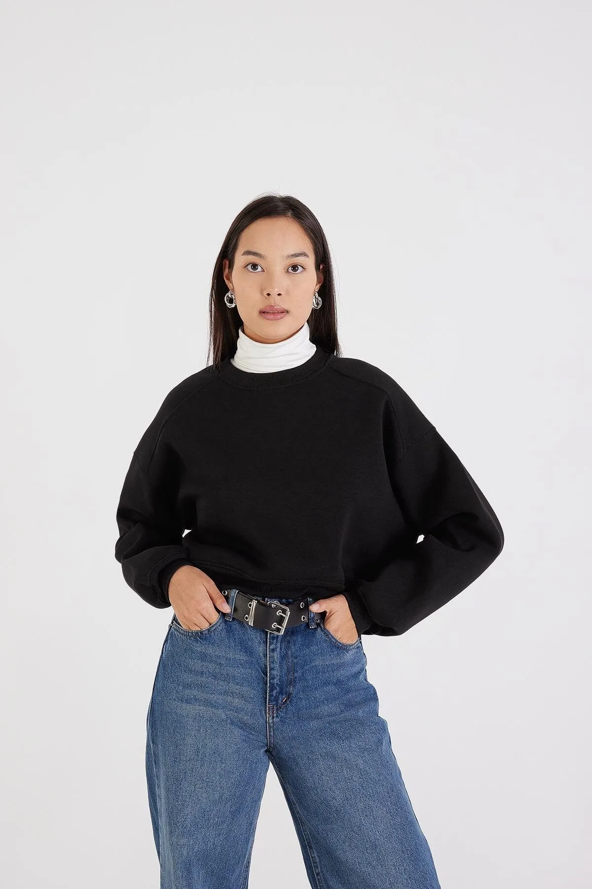 Brushed Crew Neck Basic Sweatshirt