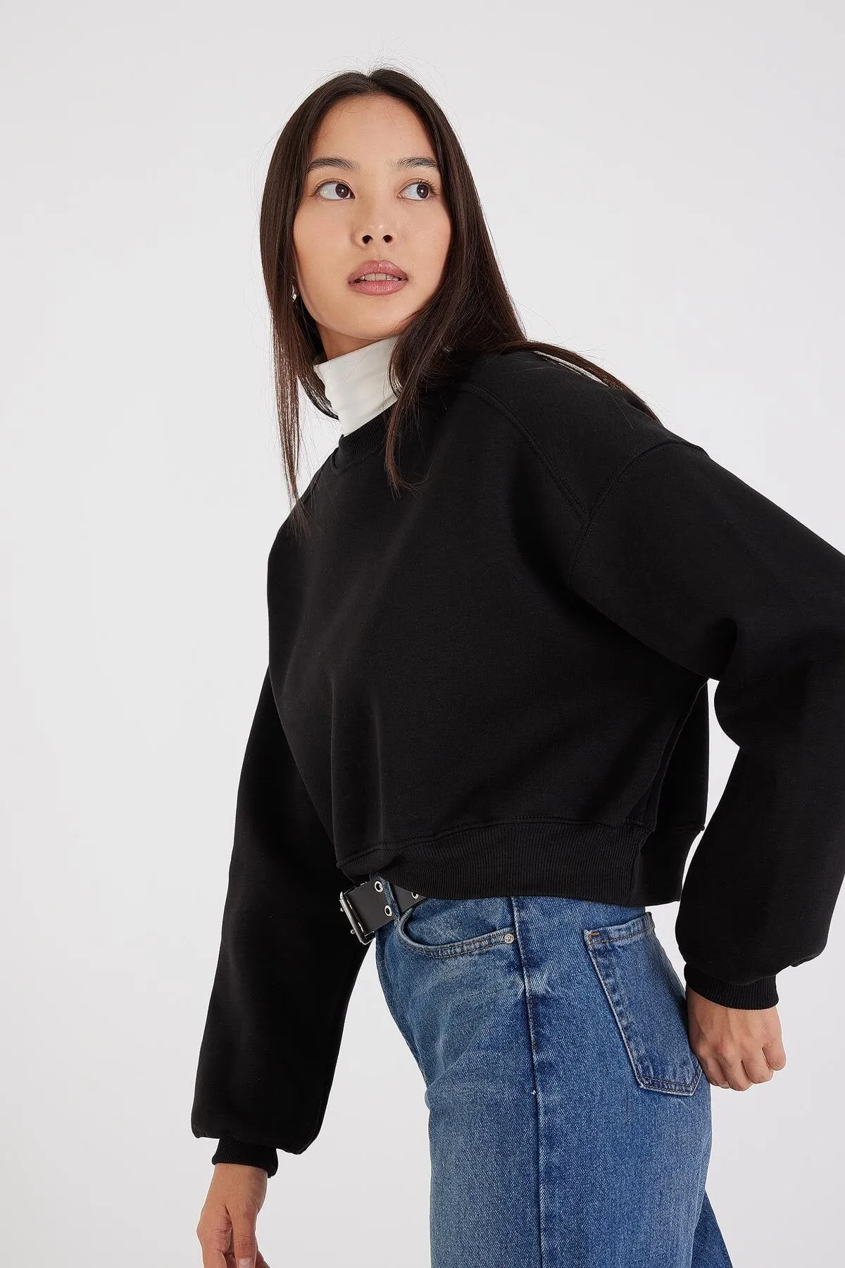 Brushed Crew Neck Basic Sweatshirt