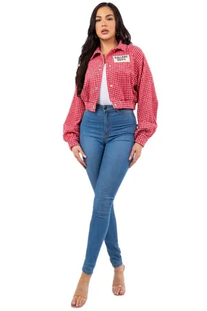 Chic Power Crop Jacket – Sleek Snap-Front Statement Piece