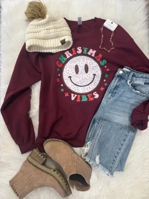 Christmas Vibes Smiley Face Pullover