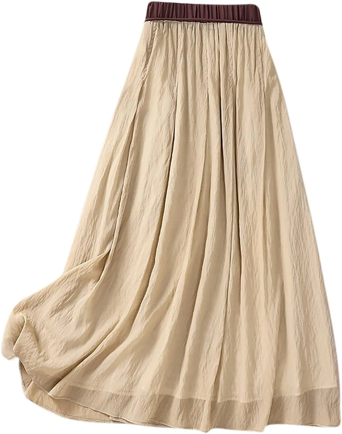 Cotton Linen Skirts for Women 2024 Summer A-Line Elastic High Waist Front Strap Solid Skirt Vintage Midi Skirts