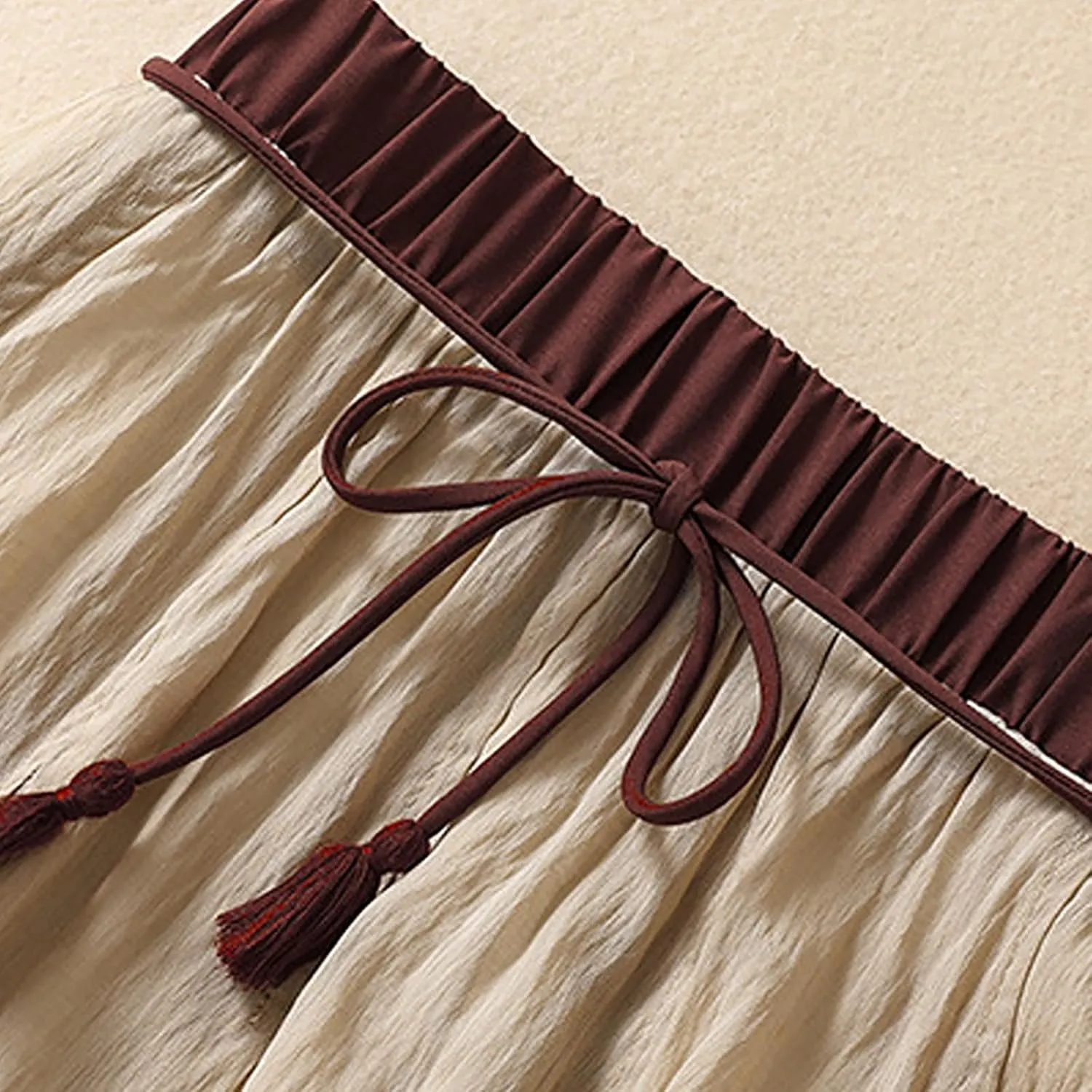 Cotton Linen Skirts for Women 2024 Summer A-Line Elastic High Waist Front Strap Solid Skirt Vintage Midi Skirts
