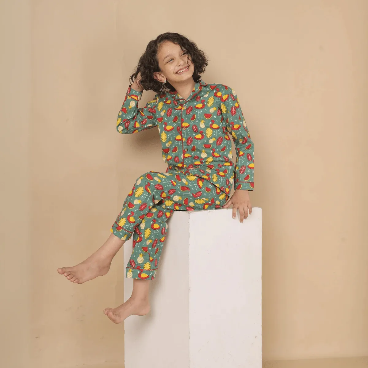 Cotton Unisex Kids Watermelon Pineapple Print Nightsuit – Shirt & Pants Set