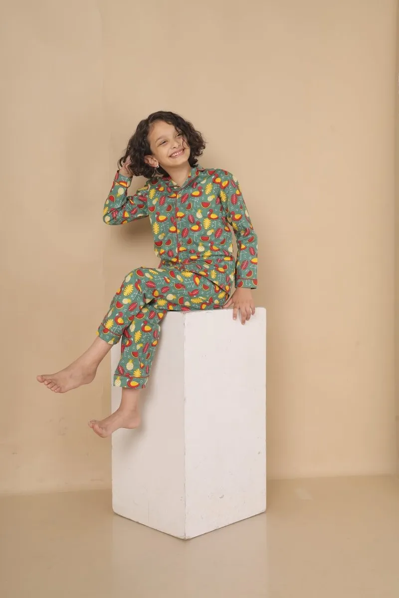 Cotton Unisex Kids Watermelon Pineapple Print Nightsuit – Shirt & Pants Set