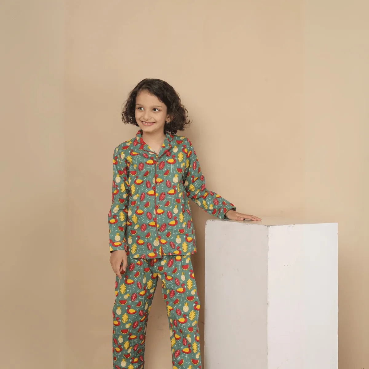 Cotton Unisex Kids Watermelon Pineapple Print Nightsuit – Shirt & Pants Set