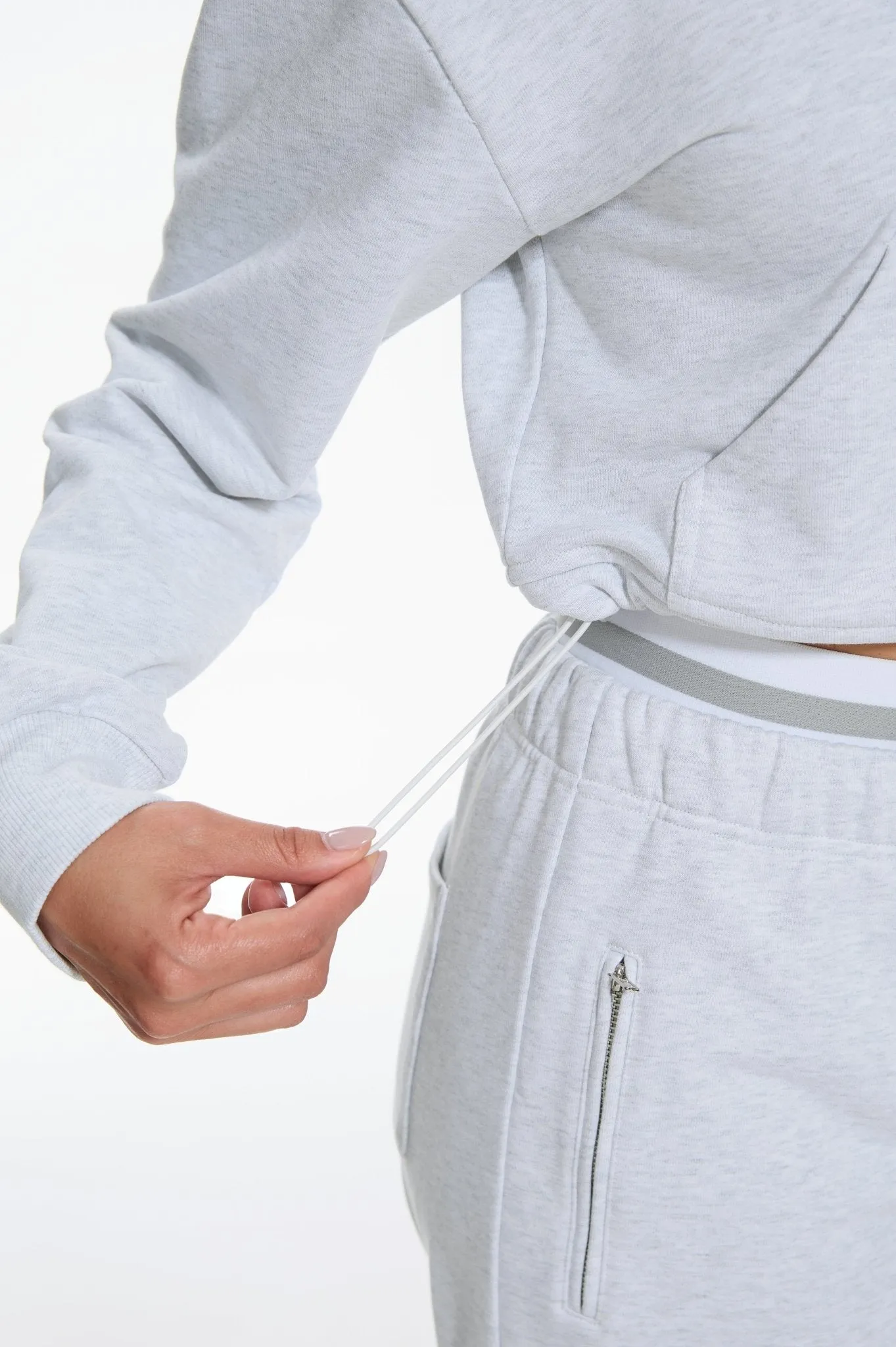 Cozy Fleece Cropped Hoodie - Light Grey