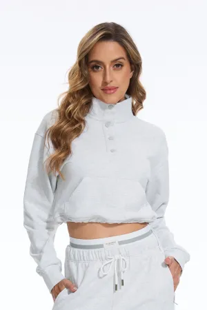 Cozy Fleece Cropped Hoodie - Light Grey