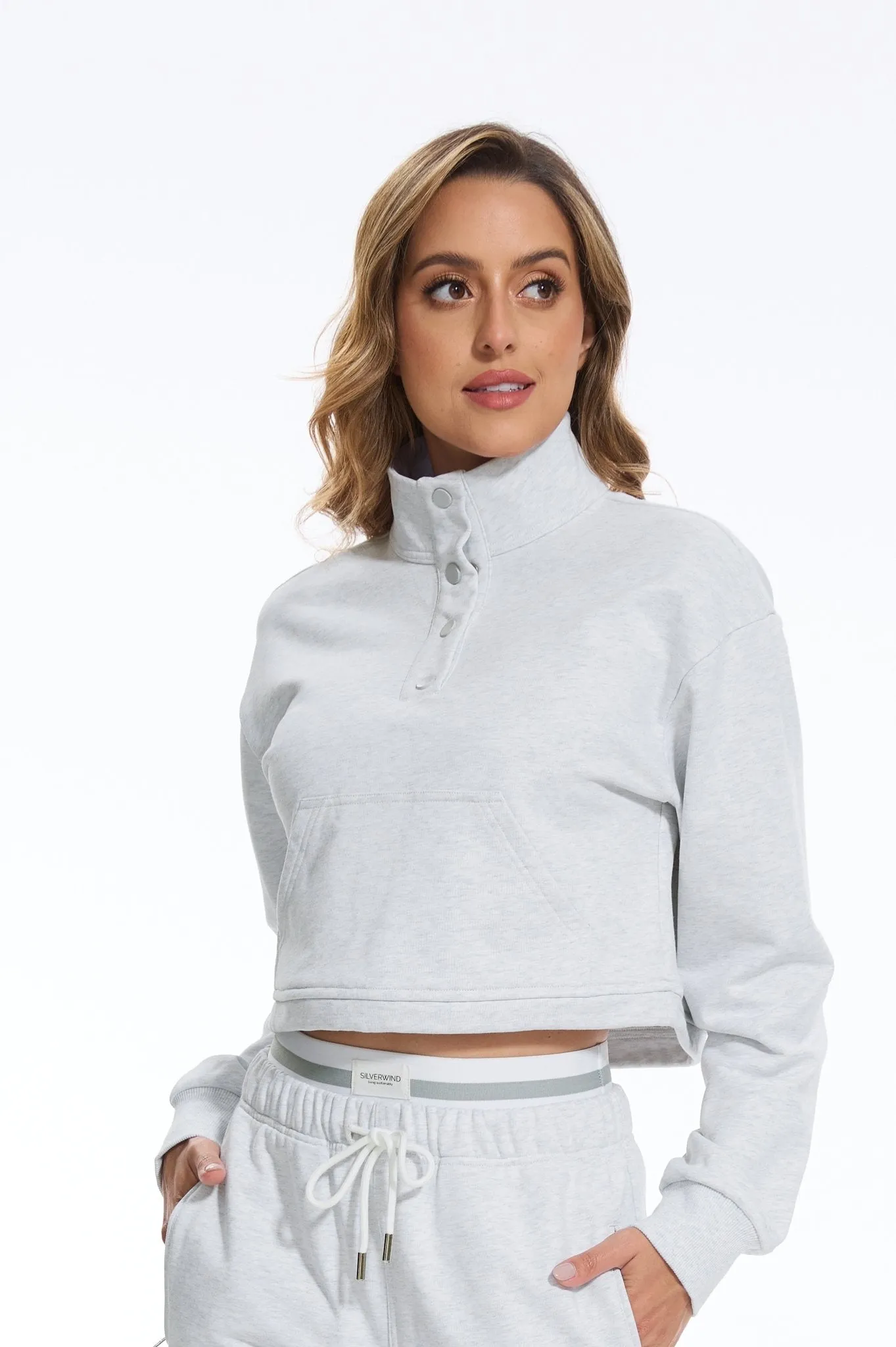 Cozy Fleece Cropped Hoodie - Light Grey