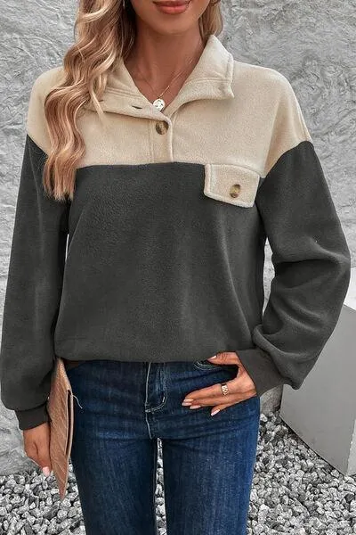 Cozy Moment Quarter Button Sweatshirt