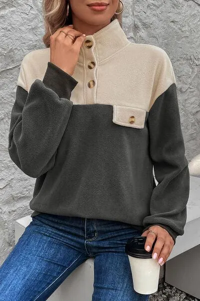 Cozy Moment Quarter Button Sweatshirt