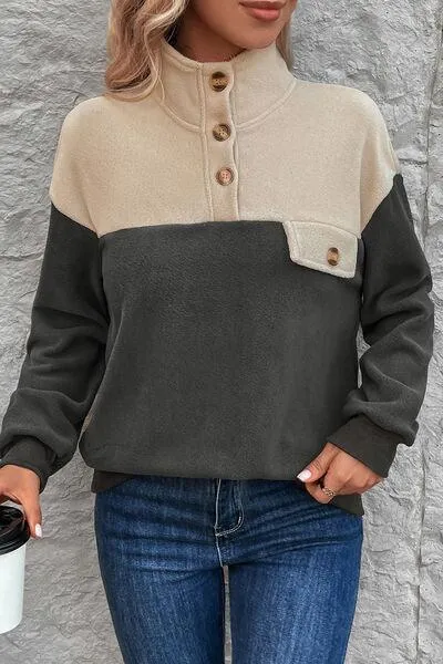 Cozy Moment Quarter Button Sweatshirt